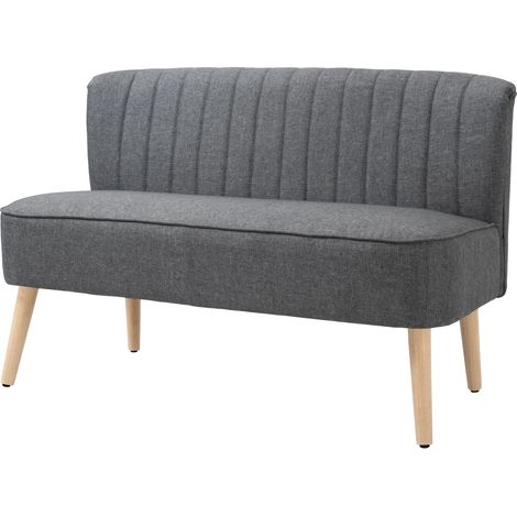 Zweisitzer-Sofa, Leinenbezug, Holzgestell, Wohn-/Schlafzimmer, 117 cm, grau