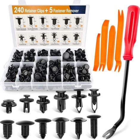 Juego de 240 clips de fijación para parachoques de coche Ulisem - Remaches universales para orificios de guardabarros - Tornillos de tamaños mixtos, clips universales para molduras de puertas para For (1/4)