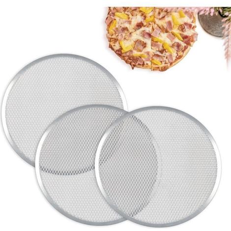 Lot de 3 Grille à Pizza 25.4 CM, Plaque à Pizza en Aluminium, Plat Pizza Rond pour Pizza, Grille de Barbecue (1/4)