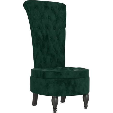 Fauteuil capitonné à dossier haut en velours vert foncé (1/5)