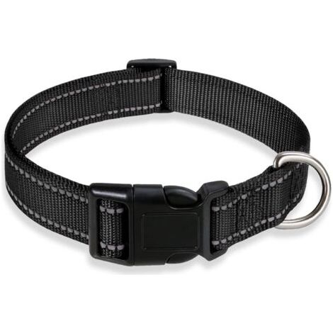 Sangle réfléchissante pour collier de chien, collier de sécurité réglable en nylon pour animal de compagnie, laisse pour animal de compagnie,noir,M (1/4)