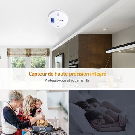 Détecteur d'alarme de Détecteur de gaz de monoxyde de carbone Détecteur d'alarme de CO2 alimenté par Autre batterie avec affichage LCD Avertissement vocal-DPZO (1/4)