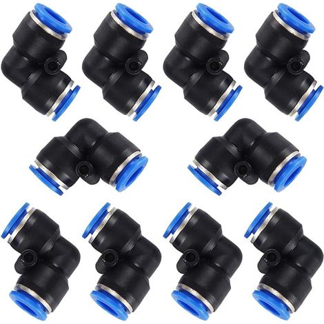 Lot de 10 raccords coudés Compatible with outils pneumatiques - 10 mm - Raccords coudés en plastique - Raccord coudé à 90 degrés - Raccords pneumatiques