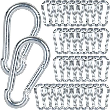 M5 Mousqueton Acier Galvanisé, 60 PCS Mousqueton de Fixation pour Charges Lourdes - Capacité de Charge de 100 kg/220 LB, Crochet Mousquetons Balancoire - 50mm x φ5 mm (1/5)