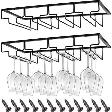 2 Pièces Support Pour Verre à Vin, 4 Rangs, Métal Robuste, Installation Sous Armoire, Cuisine Bar Restaurant