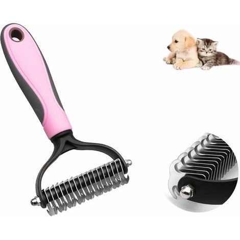 Brosse pour sous-poil (rose)- Étrille démêlante - Brosse pour chien et chat à poils longs - Brosse pro Grooming Tool - Peigne et nœuds pour chiens et chats à poils moyens à longs (1/5)