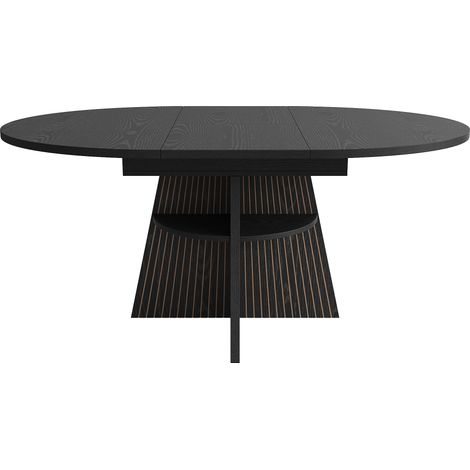 Table à manger extensible noire en MDF et métal avec étagère ouverte (1/5)