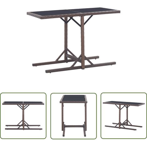 INLIFE Table de jardin Marron 110x53x72 cm Verre et résine tressée (1/5)
