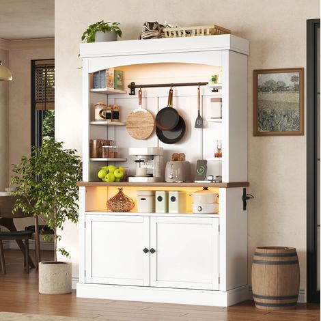Armario de cocina 106x43x183 cm blanco en MDF con LED RGB, enchufes integrados y diseño arqueado (1/5)