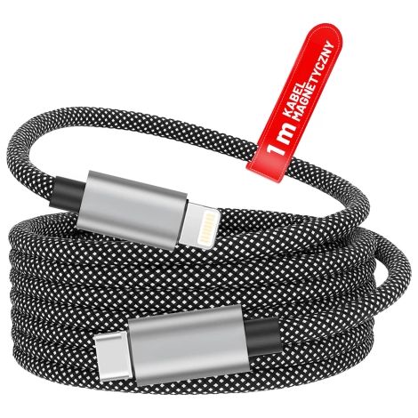 Cavo di alimentazione da USB-C a Lightning da 27 W, 1 m, ricarica rapida PD, cavo resistente e flessibile compatibile con iPhone e iPad, Alogy MagiCharge™ - Nero (1/5)