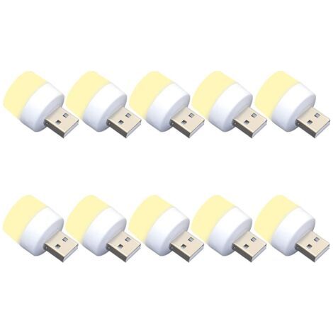 Lot de 10 veilleuses LED, USB, 1W, 5V-1A, 6000K, 110lm, lumière chaude (1/5)