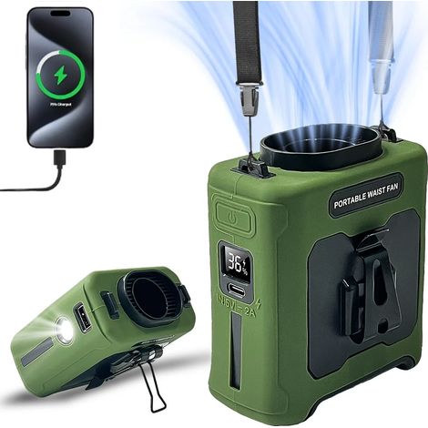 Ventilateur à pince de taille (vert), ventilateur de cou portable, ventilateur rechargeable par USB (1/5)