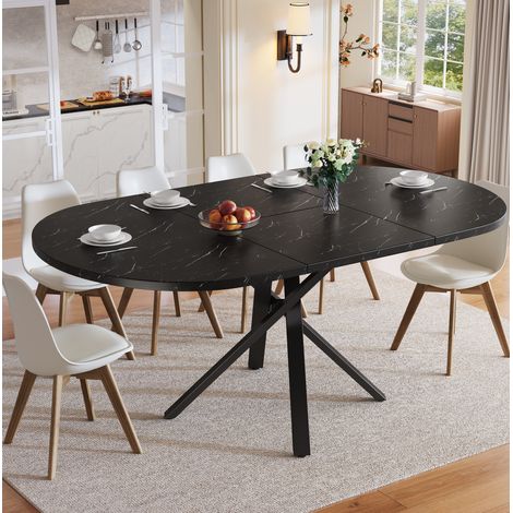 MEUBLIV Table à manger ronde extensible 100 cm noire – effet marbre, 140 cm (1/5)