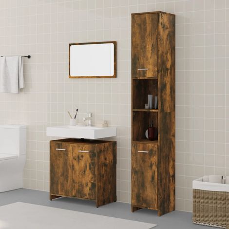 3-tlg. Badmöbel-Set Räuchereiche Holzwerkstoff