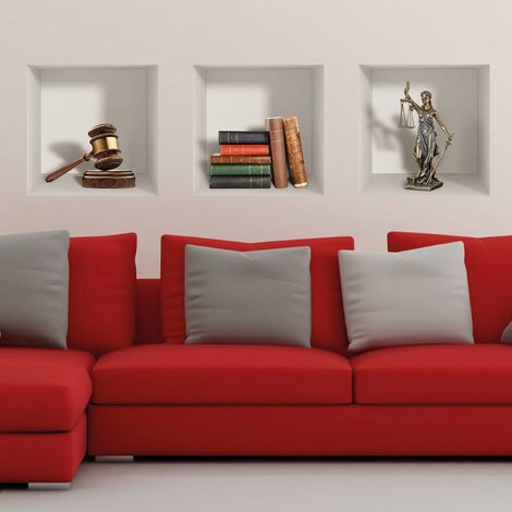 Stickers adhésifs 3D Sticker Mural Autocollant effet 3D statuette marteau et livres - Stickers muraux Chambre - Stickers muraux 3D - Déco Salon - Autocollants muraux Trompe l'oeil 40x120cm (1/4)