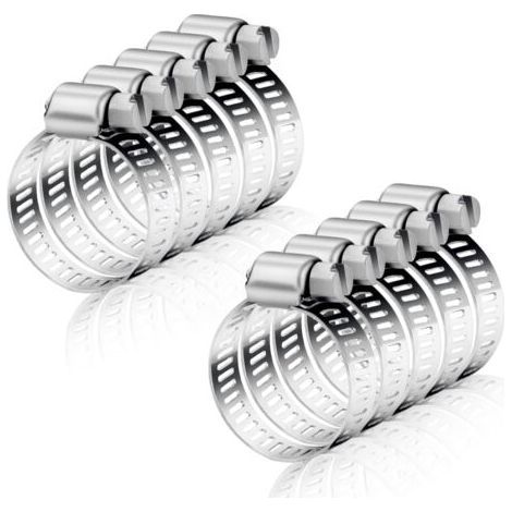 Collier de Serrage Réglables 10 Pièces Collier de Serrage Métallique 16-25mm Collier de Serrage Inox pour Gaine Hotte Tuyau D'échappement Ventilateur-Chrom (1/5)