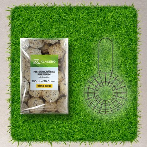 Set Nourriture pour Oiseaux Boulettes pour Mésanges - Distributeur de Nourriture pour Oiseaux en Métal Suspendu Ø 24 x 8 cm pour 8 Boulettes, Boulettes Insectes-Vers de Farine 200 Pcs à 90 g