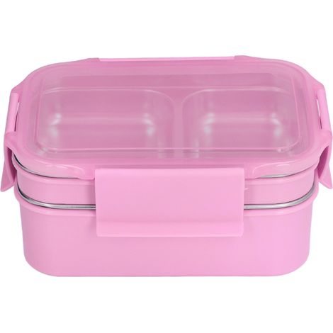 Elektrische Lunchbox aus Edelstahl 304, doppelwandige, isolierte Fächer für Büro, Schule und Reisen – Pink (1/5)