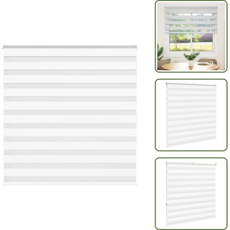 Store zèbre blanc 140x150 cm largeur du tissu 135,9cm polyester - Store Zébré - Stores Zébrés - Store À Enrouleur Zébré - Double Store À Enrouleur (1/5)