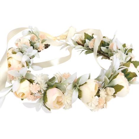 Couronne de fleurs pour cheveux, couronne de fleurs bohème rose florale - Couronne de fleurs pour cheveux, couronne de fleurs bohème rose florale (1/5)