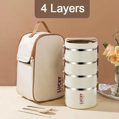 4 Couches Boîte Repas en acier inoxydable,Lunch Box empilable,avec Fonction d'étanchéité