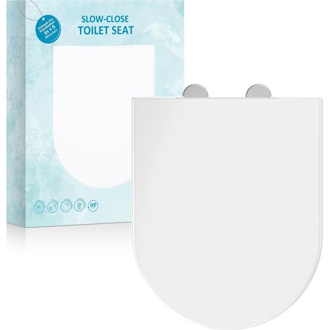 Abattant WC, Lunette de Toilette en Forme de D, La fonction de fermeture lente, Matériau Épaissi d'Urée-formaldéhyde, Avec Charnière Métallique, Démontage Rapide, Facile à Nettoyer (1/5)