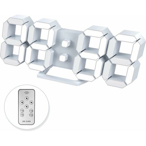 3D Horloge Murale Numérique Led Réveil Lumineux Fonction Sans Bruit Snooze Luminosité Réglable 12/24 Heure Affichage Date/Température Bureau Cuisine Salon Chambre Avec Télécommande Cadeau pour père (1/5)