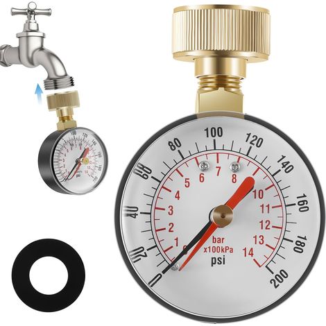 Un manomètre TS-60-200PSI pour nettoyeurs haute pression, un manomètre en métal adapté aux robinets et aux tuyaux d'arrosage. (1/5)