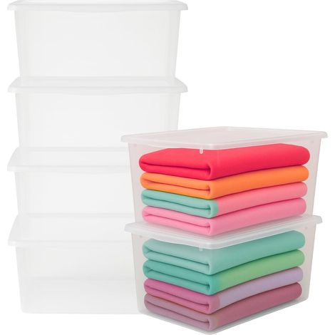 6 Contenitori in plastica trasparente da 42 litri con coperchio a scatto e maniglie laterali ergonomiche - Robusto, impilabile e facile da pulire, è i (1/5)