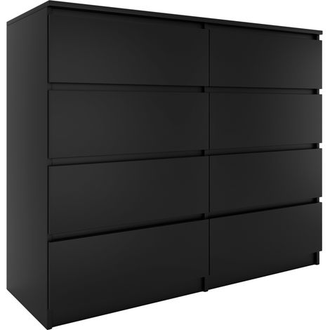 Topeshop – Commode enfant 8 tiroirs – Dimensions 40x120x97cm – Structure en panneaux de particules mélaminés – Finition noir mat (1/8)