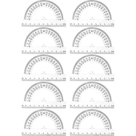 Set mit 10 halbkreisförmigen Winkelmessern aus Kunststoff, praktische Messwerkzeuge – 10,40 x 6,70 x 0,10 cm – Weiß (1/3)