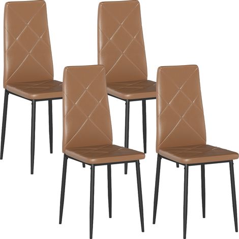 Set di 4 Sedie da Pranzo Moderne con Schienale Alto 41x50x97 cm in Finta Pelle e Acciaio Marrone (1/5)