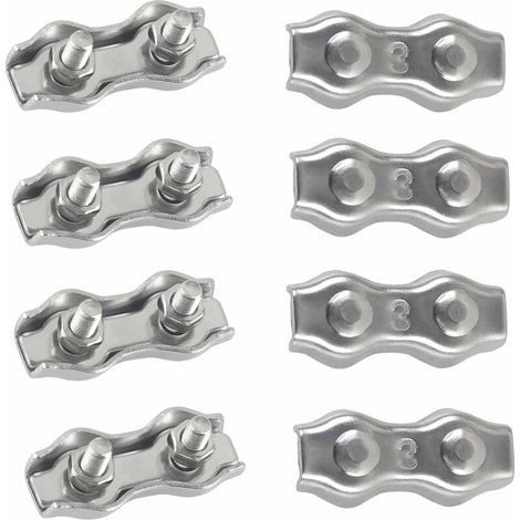 M3 Duplex Clips Serre-câbles en Acier Inoxydable 304 Pinces Duplex pour Filin pour Cordes à Linge en Câble Métallique Voiles de Soleil Suspendues Patio Fixe 8 pièces (1/5)