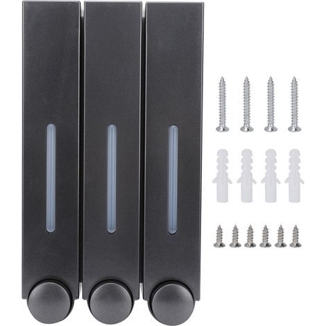 Wall-mounted liquid shower soap dispenser, three-head shampoo dispensers for hotel bathroom, 6028 black cups (1/5)