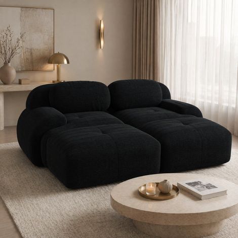 Divano modulare 2 posti in corduroy nero senza telaio con chaise longue DESVIAE (1/5)
