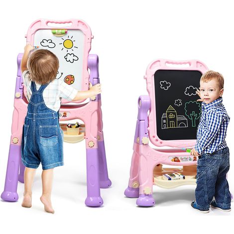 Kids Art Easel 360° Rotatable Double Sided Chalkboard Standing Art Drawing Board (1/5)