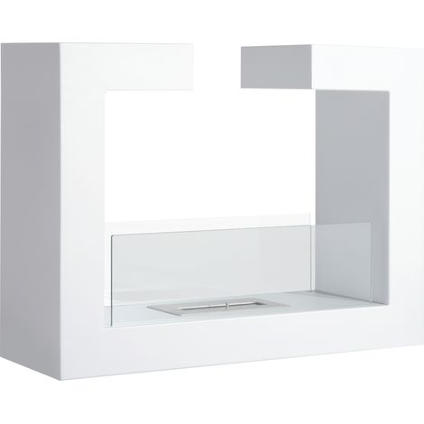 easycomfort caminetto a bioetanolo da tavolo 2000w in acciaio inossidabile inodore con vetro 78 x 25 x 58 cm bianco (1/5)