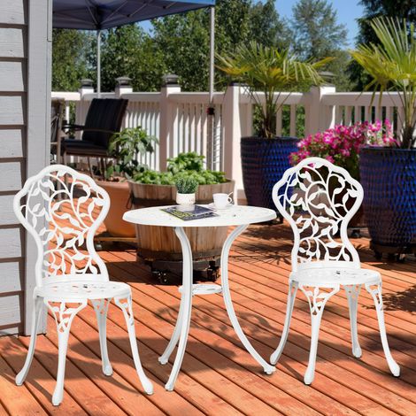 Ensemble jardin en 3 pièces en aluminium 2 chaises d’extérieur table basse ronde Ø61x66 5 cm - Dimensions: 45x42x85,5 cm - Couleur: Blanc