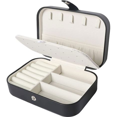 Boite De Rangement Pour Bijoux - 2 Niveaux - Cuir Synthétique - Intérieur Velours - 16 x 11 x 5 cm - Pour Boucles D'oreilles Anneaux Colliers Bracelets - 1 Pièce (1/5)