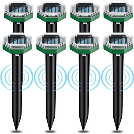 8-piece Solar Ultrasonic Mole Repeller, Solar Ultrasonic Mole Repellent with IP65 Waterproof, Suitable for Gardens, Patios and Lawns to Repel Moles