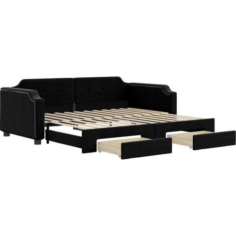 Maison Exclusive - Lit de jour avec gigogne et tiroirs noir 90x190 cm tissu
