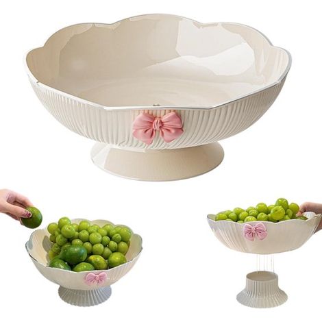 Coupe à fruits et snacks 25 x 13 cm - présentoir en forme de fleur pour bonbons et desserts, beige (1/4)