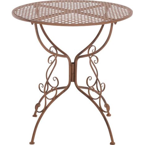 Table de jardin en fer forgé diamètre Ø 70 cm marron vieilli MDJ10046