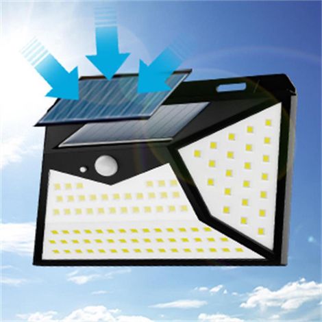 Lampe solaire d'extérieur avec détecteur de mouvement, 118 LED, éclairage mural blanc froid à 270° pour jardins et garages, 2400 mAh (1/5)