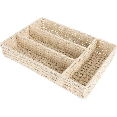 Organisateur de tiroir pour ustensiles de cuisine avec séparateurs Panier à couverts en rotin Panier de service en osier naturel (1/5)