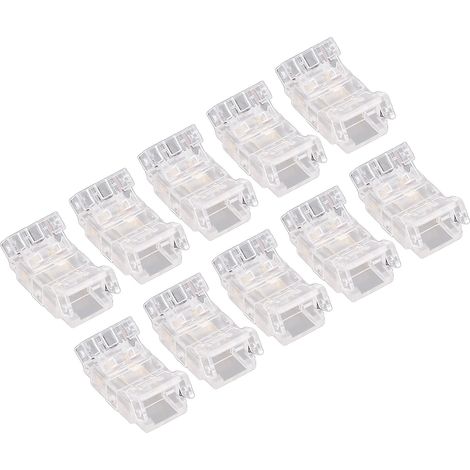 Lot de 10 connecteurs COB pour ruban LED, 2 broches, 8 mm, transparents et sans soudure, pour la maison, le bureau ou l'école.