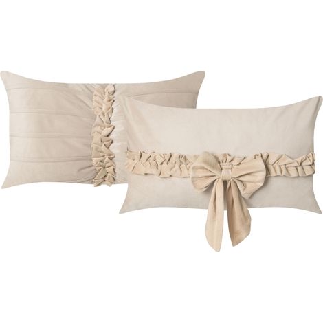 Conjunto de 2 cojines decorativos de terciopelo motivo de lazo 50 x 30 cm beige claro Belle