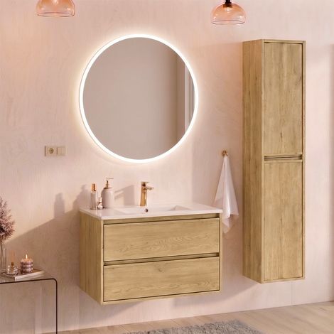 Ensemble meuble simple vasque encastrée 80cm et colonne Edmé Bois (1/5)