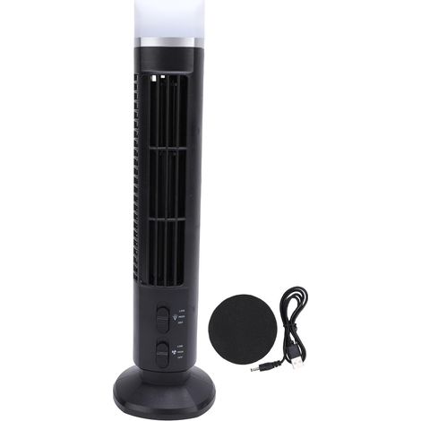 Ventilateur Tour, 34 dB Ventilateur Colonne Silencieux, 38cm Ventilateurs Tour Sans Pales, Oscillant à 90° Vitesse réglable Ventilateurs USB avec lumière, pour maison, chambre à coucher (Black) (1/5)