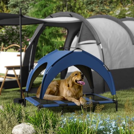 Grand chenil avec toit de protection, en acier et polyester, 106 x 76 x 94 cm, bleu foncé (1/5)